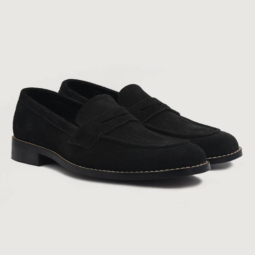 Baxton Svartur Suede Leather Loafers fyrir karla