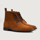 Men's Knight Derby Brown Suede Leather Boots in Brown Goatskin Suede - Lateral Side Profile View | Buy Online