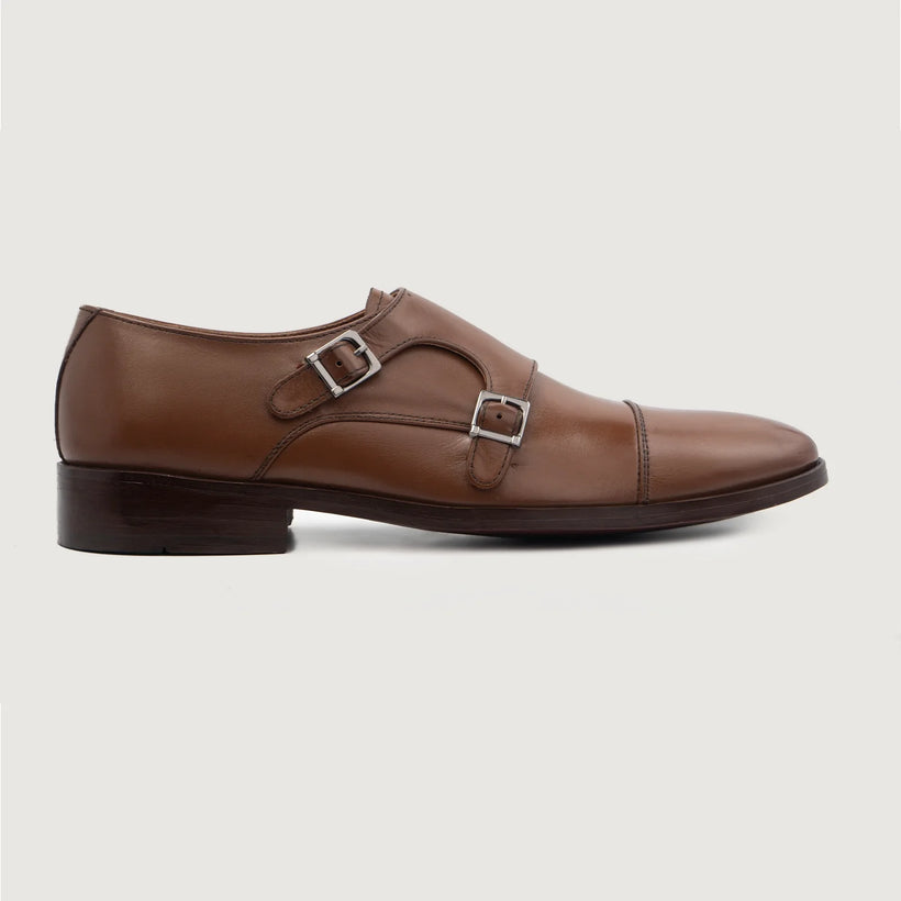 Boston Double Monk Strap Brúnn Leather Shoes fyrir karla