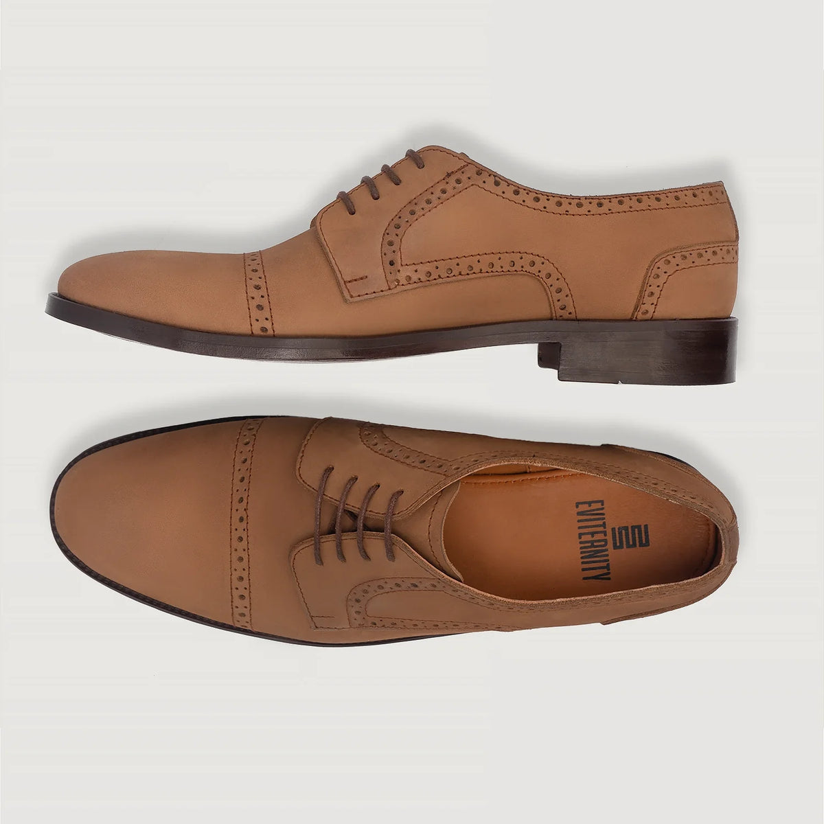 Dirk Brogues Derby Brúnn Nubuck Leðurskór fyrir Karla For Men - Styrktur hæll og tvöfaldir saumar