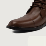 High-Traction Rubber Outsole & Lug Tread Pattern on Knight Derby Brown Leather Boots For Men