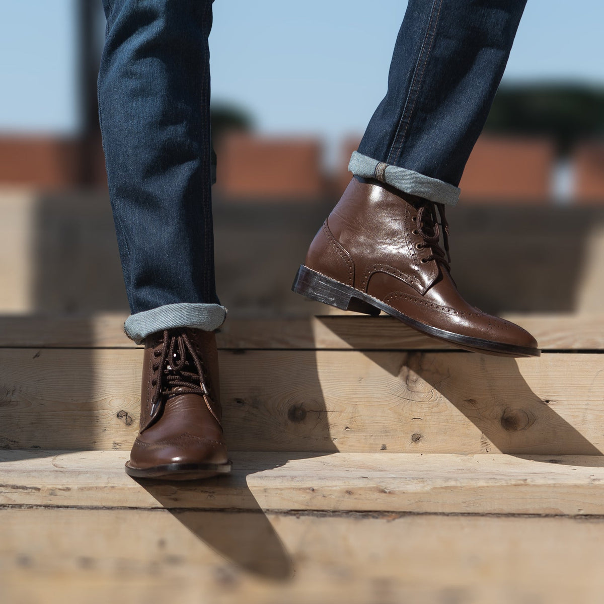 Tailored Rib Cuffs & Hem Craftsmanship Construction Detail on Duster Brogues Derby Brúnn Leðurstígvél fyrir Karla