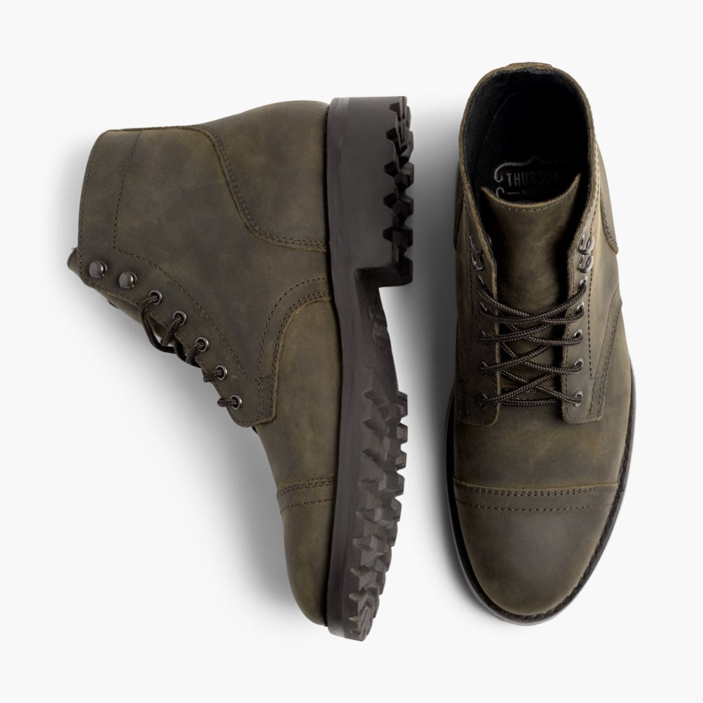 Captain StormKing® Dark Olive Matte Leðurstígvél fyrir Karla - Styrktur hæll og tvöfaldir saumar