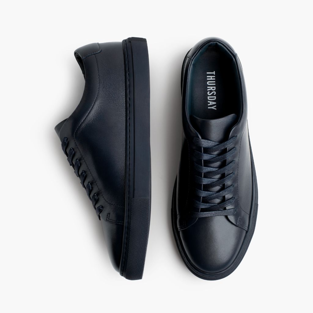 Encore Navy Leather Sneakers - Styrktur hæll og tvöfaldir saumar