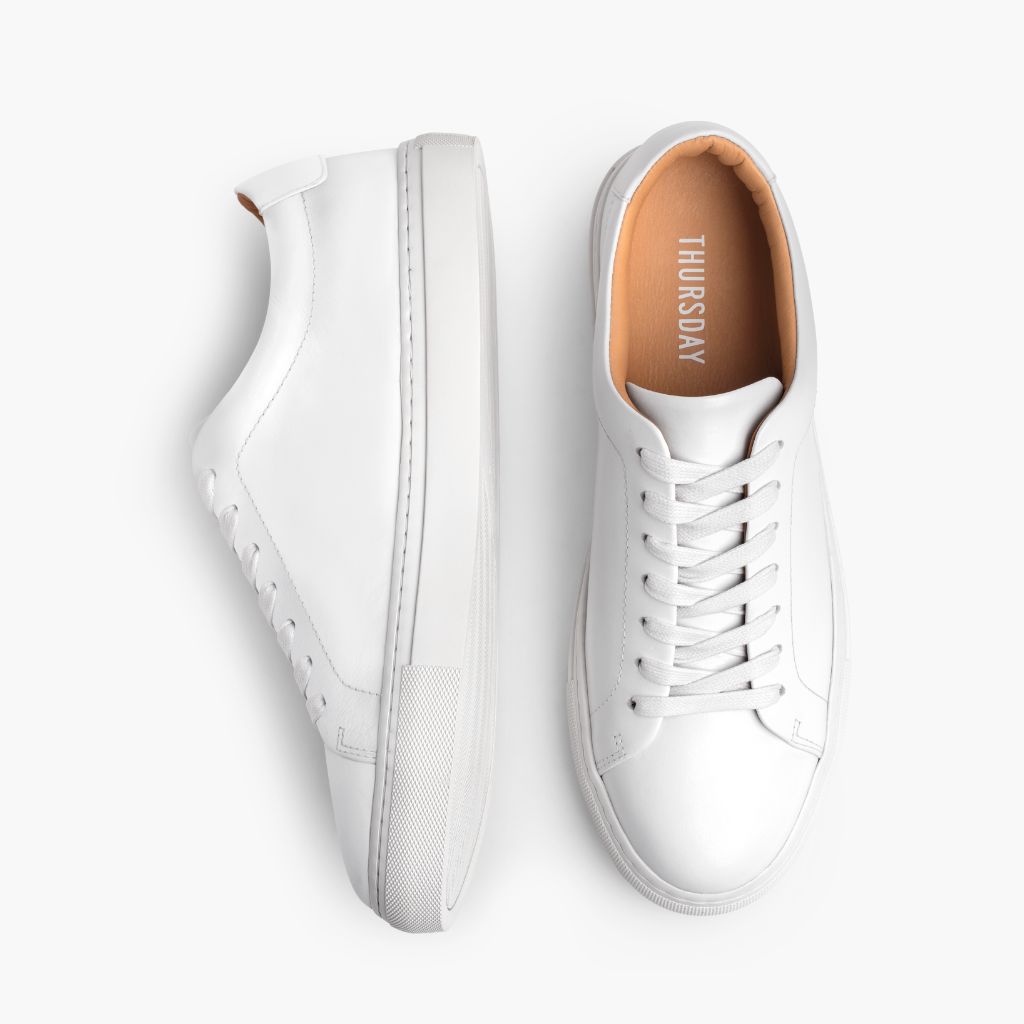 Encore White Leather Sneakers - Styrktur hæll og tvöfaldir saumar