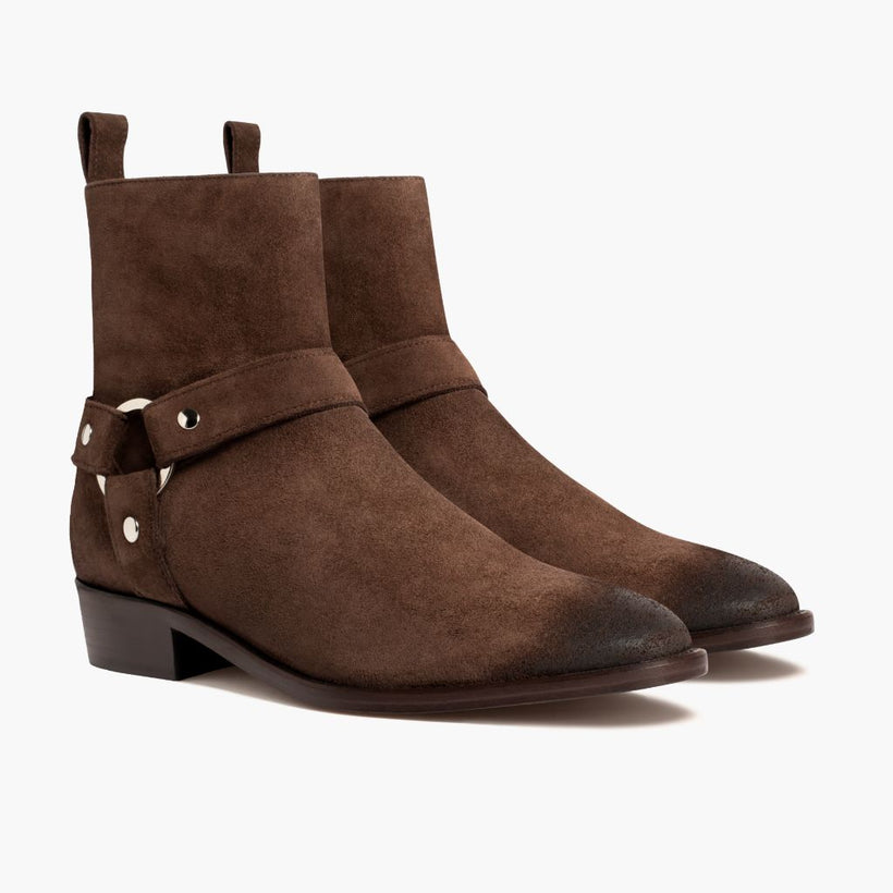 Harness Dark Brúnn Suede Leðurstígvél fyrir Karla