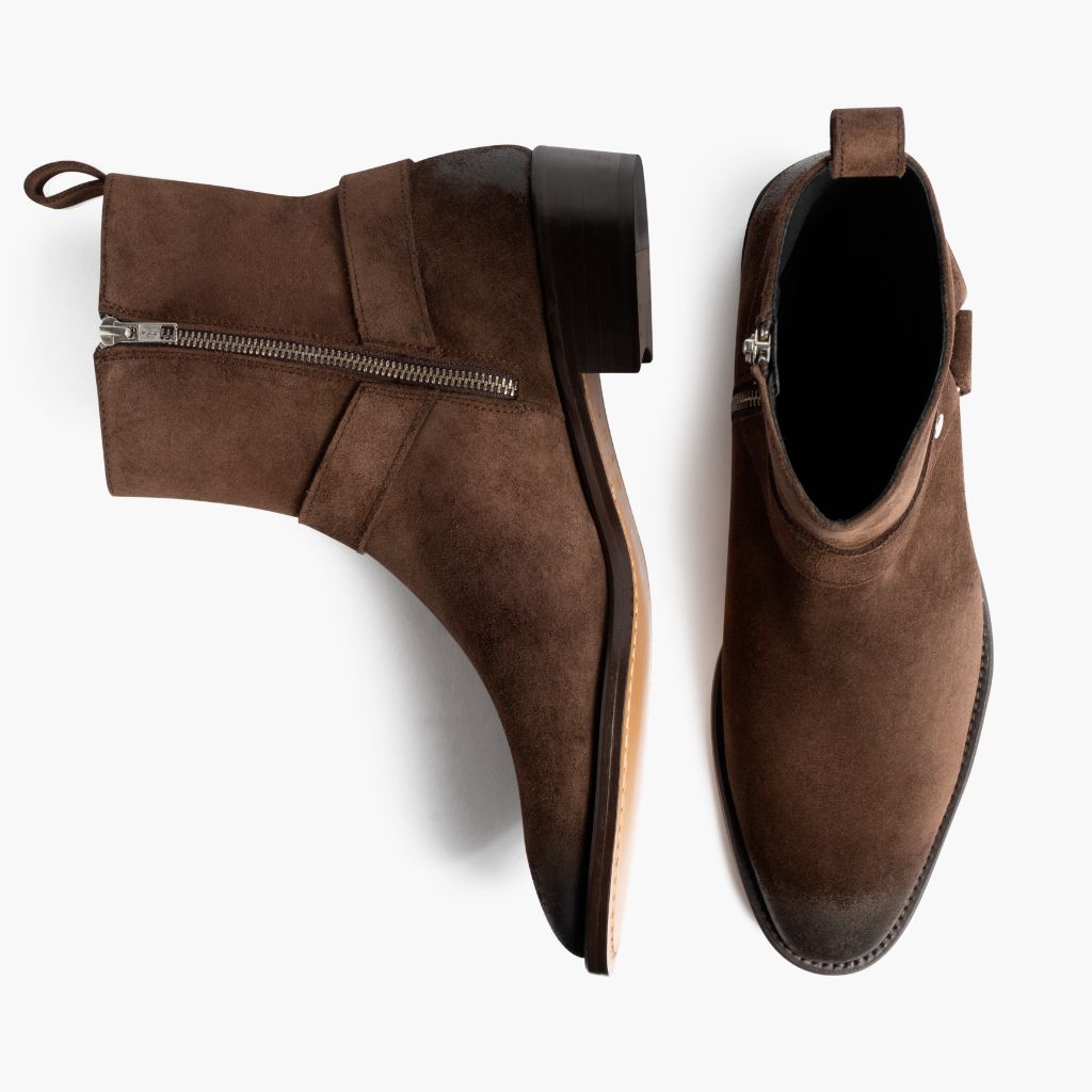 Harness Dark Brúnn Suede Leðurstígvél fyrir Karla - Styrktur hæll og tvöfaldir saumar