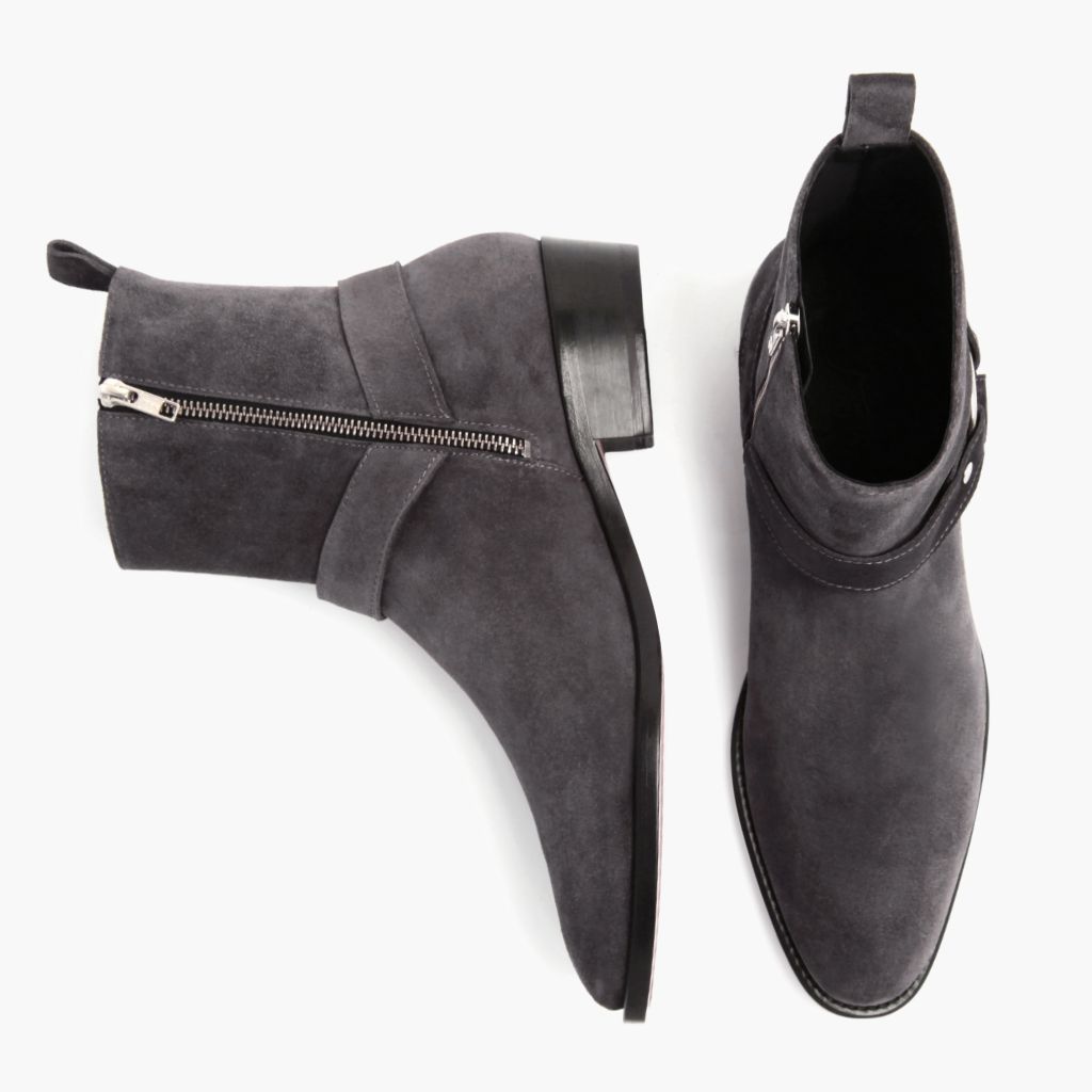 Harness Grey Suede Leðurstígvél fyrir Karla - Styrktur hæll og tvöfaldir saumar
