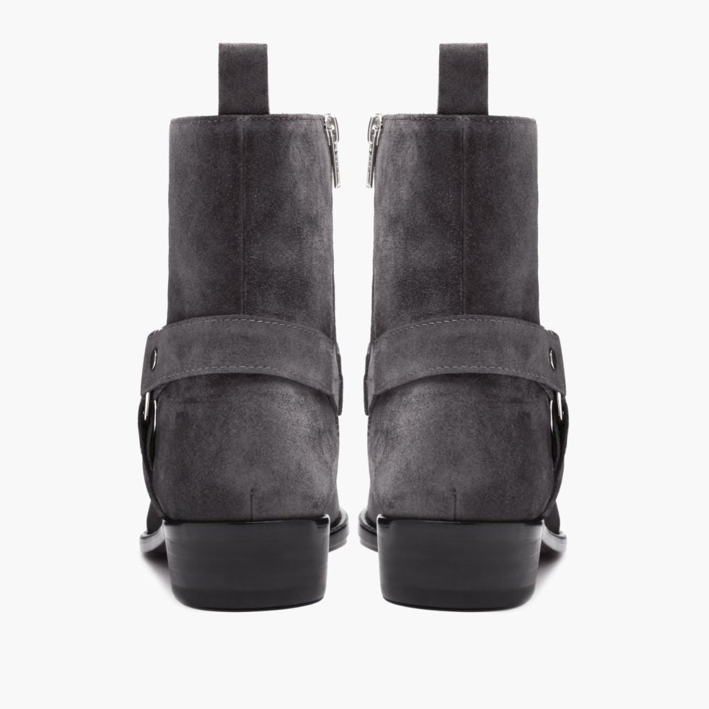 High-Traction Rubber Outsole & Lug Tread Pattern on Harness Grey Suede Leðurstígvél fyrir Karla