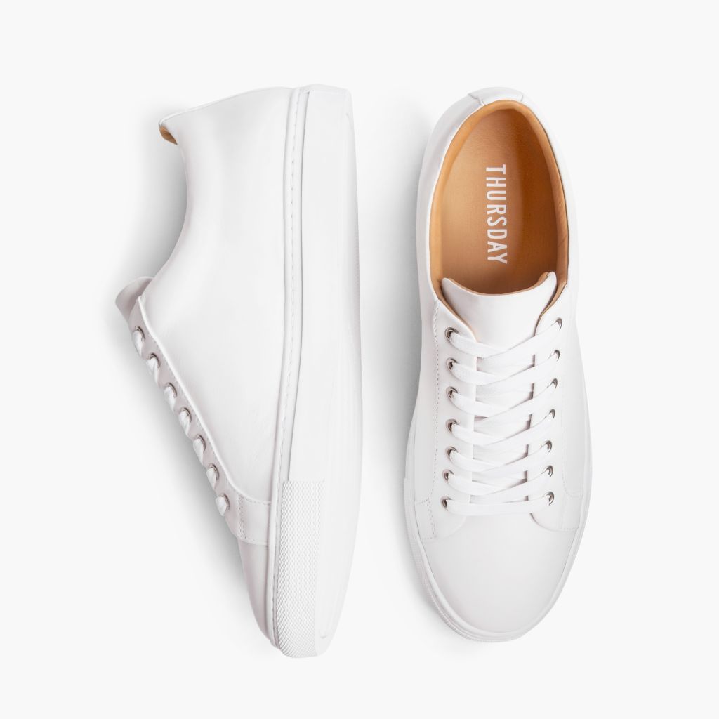 Premier Low Top White Leðurstrigaskór fyrir Karla For Men - Styrktur hæll og tvöfaldir saumar