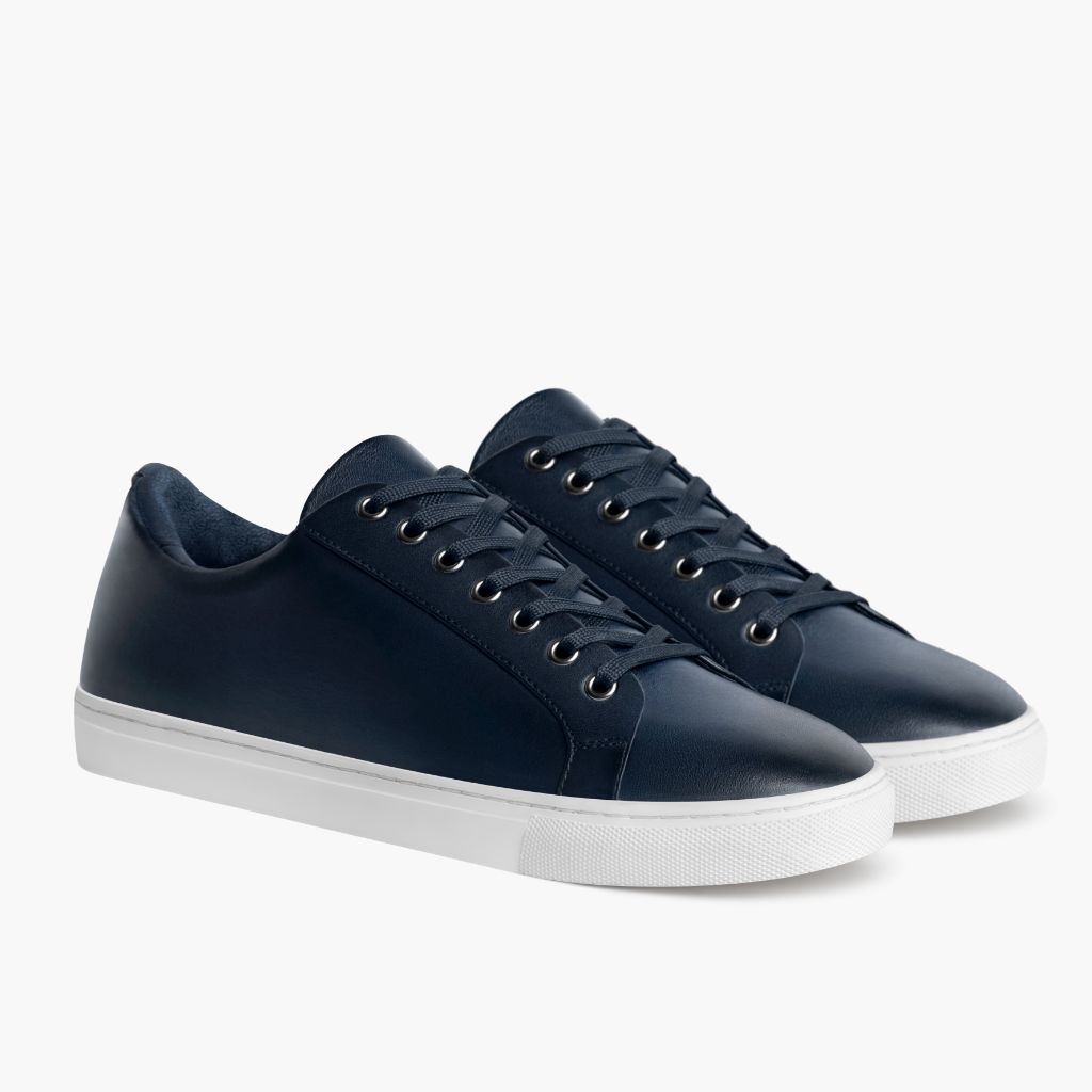 Premier Low Top Deep Blár Leðurstrigaskór fyrir Karla For Men in Blue Full-Grain Leather - Hliðarsýn | Kaupa á netinu
