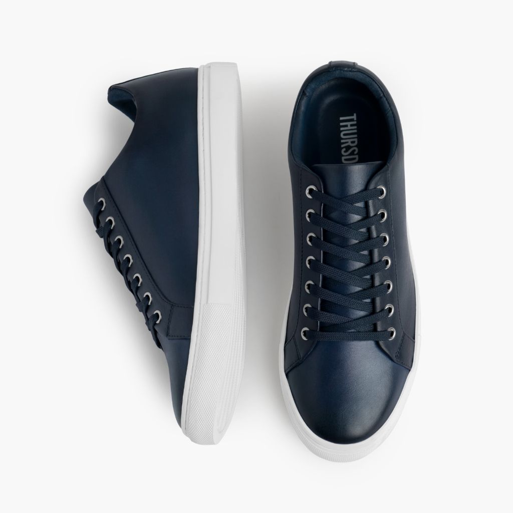 Premier Low Top Deep Blár Leðurstrigaskór fyrir Karla For Men - Styrktur hæll og tvöfaldir saumar
