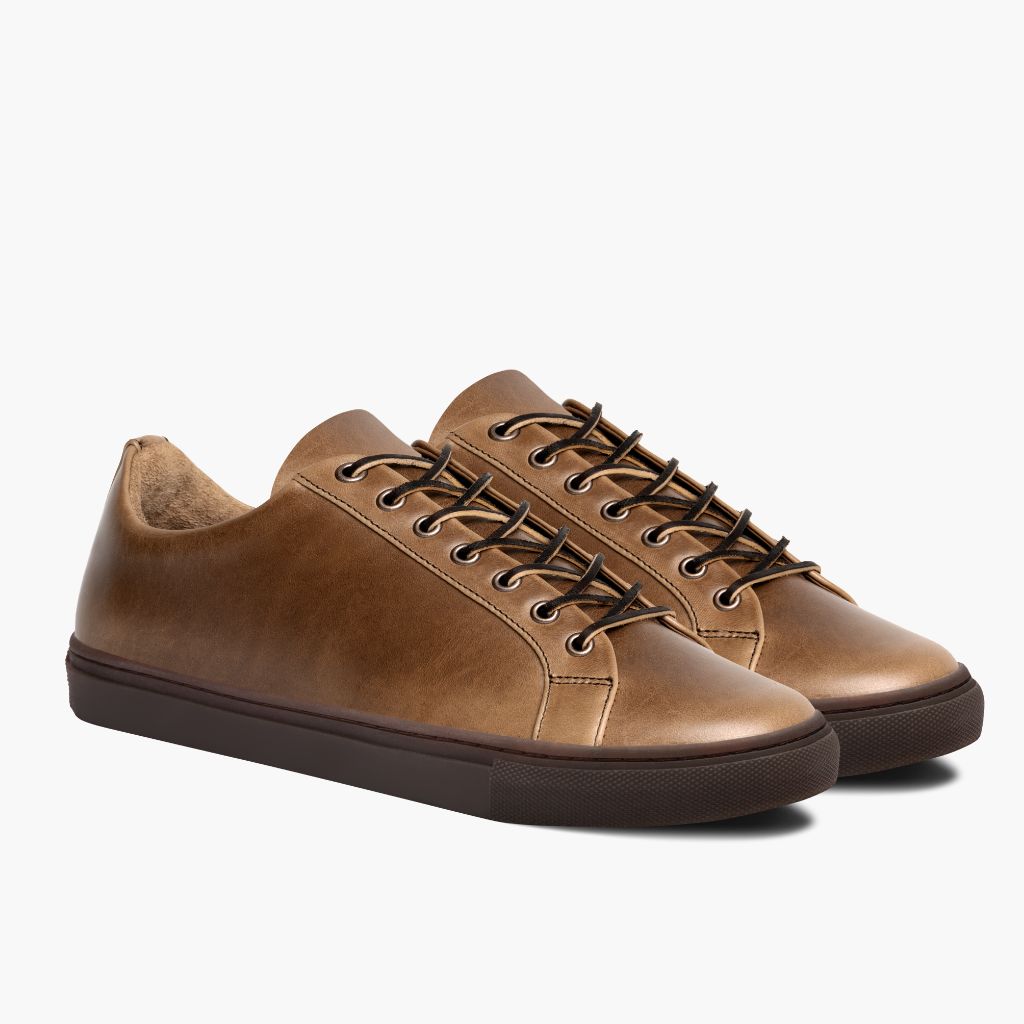 Premier Low Top Natural Leðurstrigaskór fyrir Karla For Men in Classic Full-Grain Leather - Hliðarsýn | Kaupa á netinu
