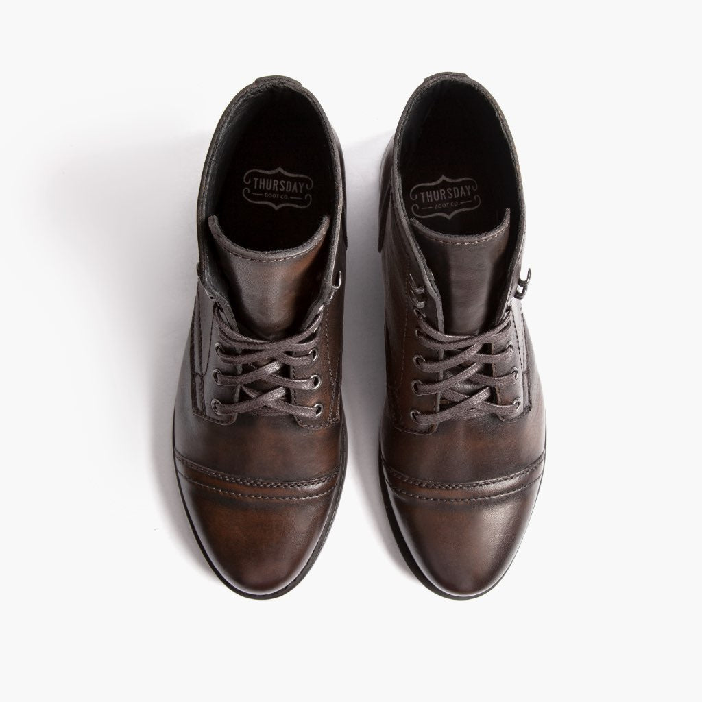 Captain Svartur Coffee Leðurstígvél fyrir Konur - Styrktur hæll og tvöfaldir saumar