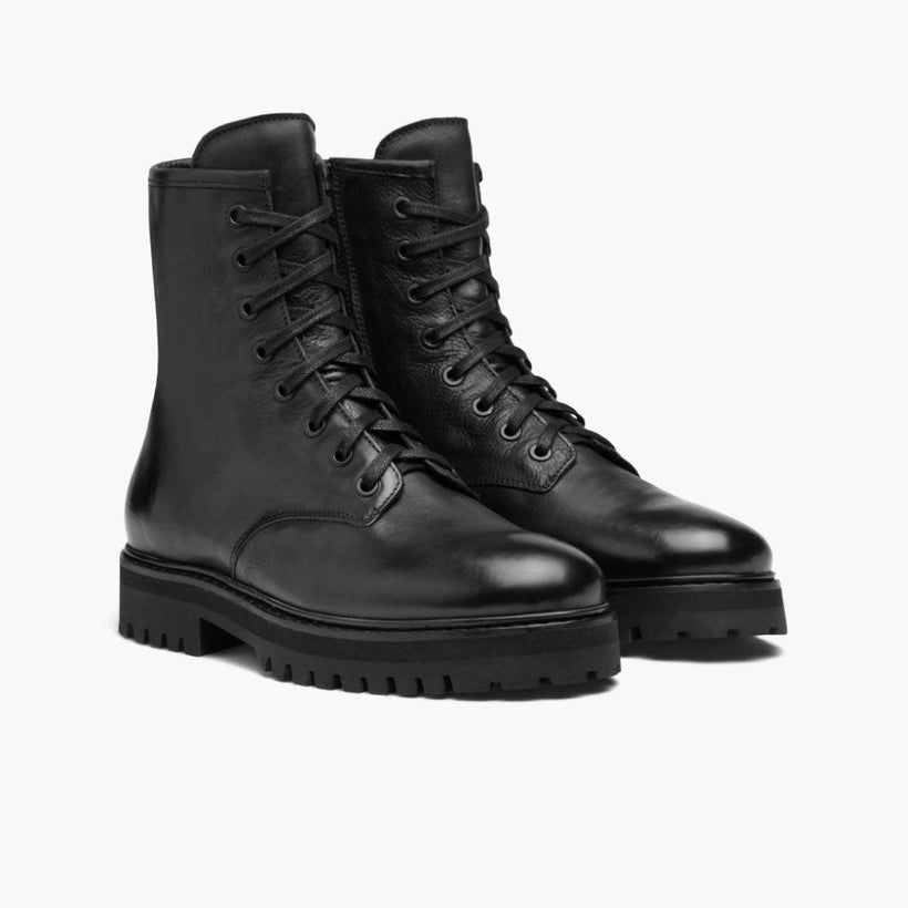 Combat Svartur Leather Boots fyrir konur