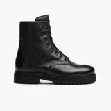 Combat Black Leather Boots in Black Full-Grain Leather - Lateral Side Profile View | Buy Online