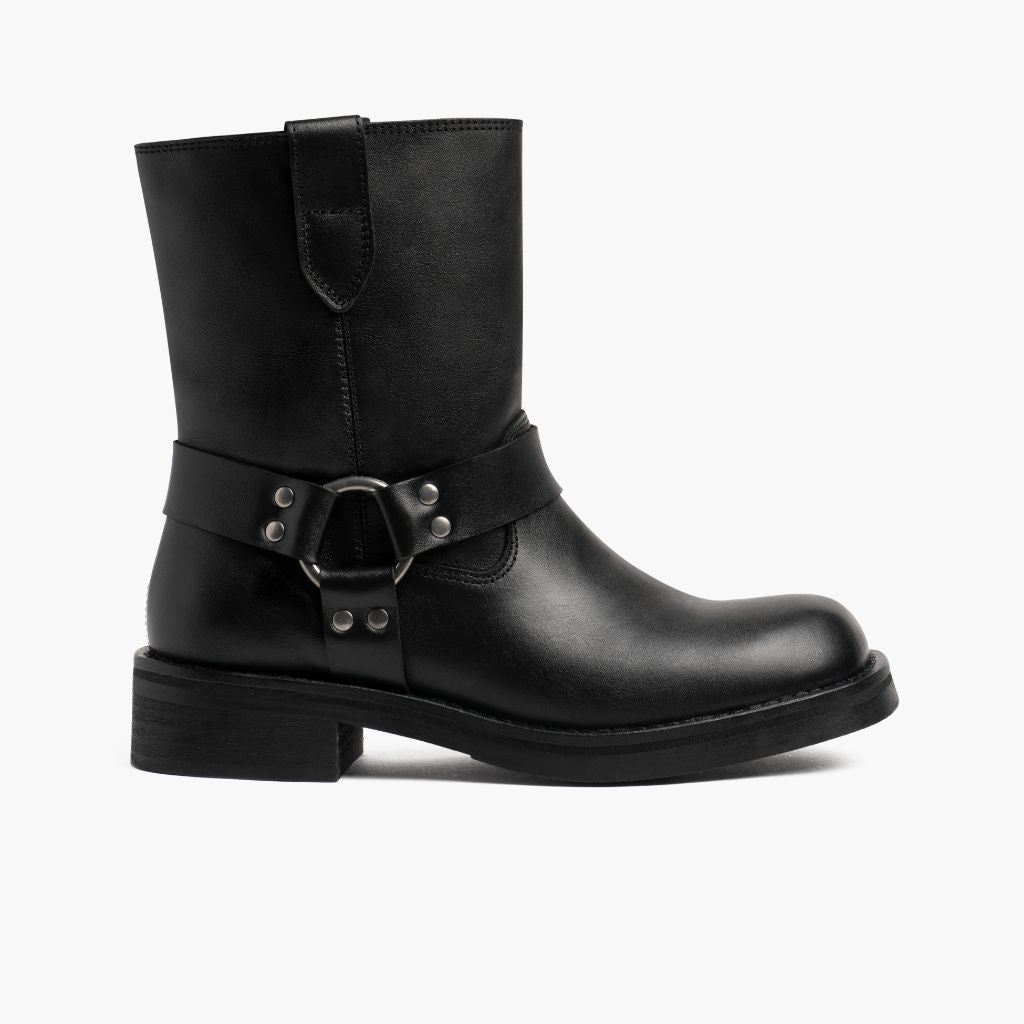 Outlaw Svartur Leðurstígvél fyrir Konur í svörtu ekta nautsleðri - Hliðarsýn | Kaupa á netinu