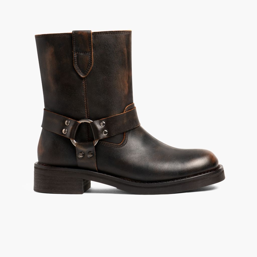 Outlaw Vintage Brúnn Leðurstígvél fyrir Konur in Vintage Brown Full-Grain Leather - Hliðarsýn | Kaupa á netinu