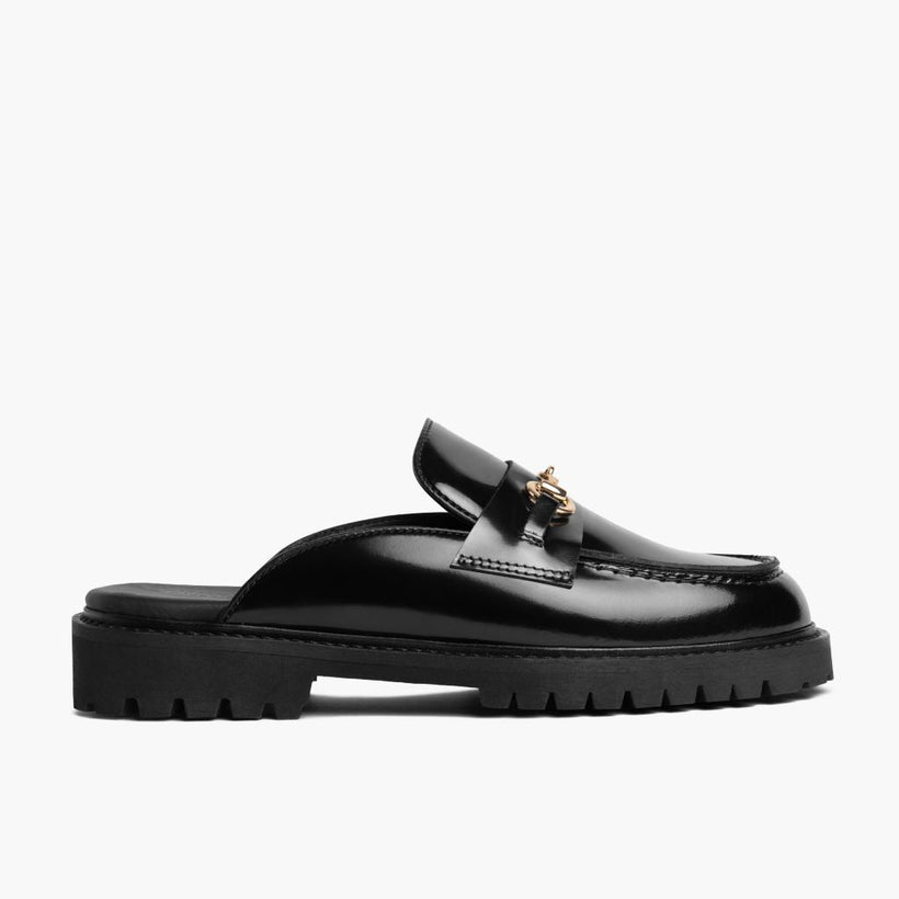 Penny Mule Svartur & Gold Leather Loafers fyrir konur