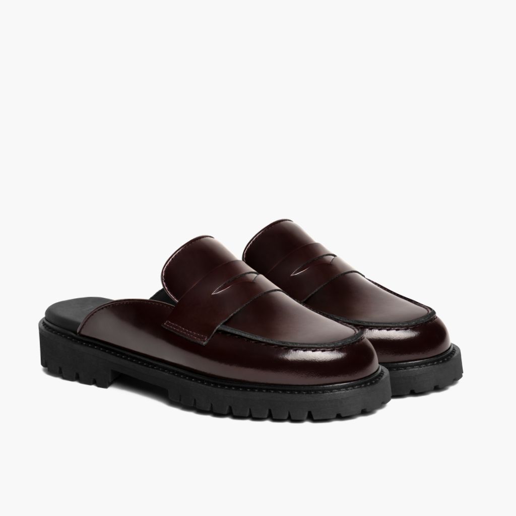 Penny Mule Búrgúndí Leðurstígvél fyrir Konur in Burgundy Full-Grain Leather - Hliðarsýn | Kaupa á netinu