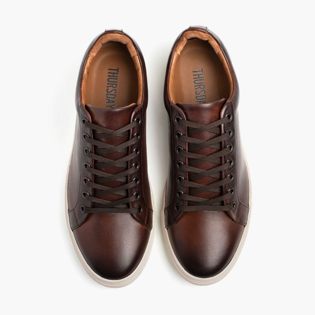 Premier Low Top Coffee Leðurstrigaskór fyrir Karla For Men - Styrktur hæll og tvöfaldir saumar