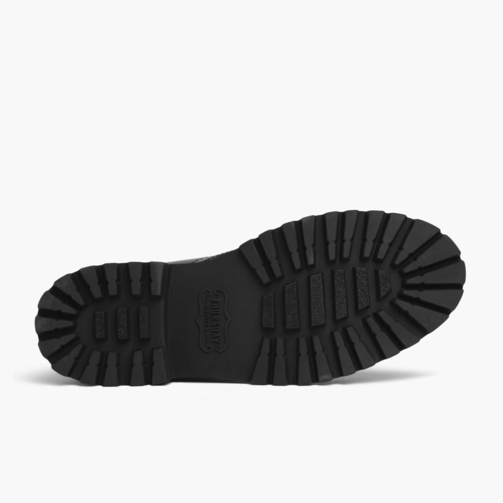 High-Traction Rubber Outsole & Lug Tread Pattern on Captain Svartur (StormKing®) Leðurstígvél fyrir Konur