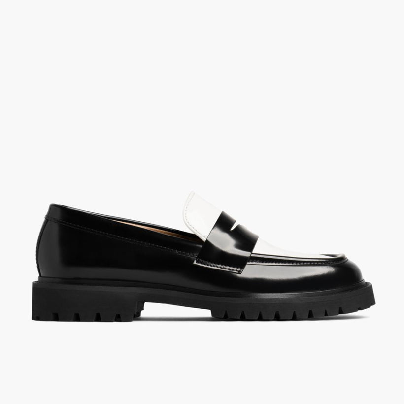 Penny Svartur & White Leather Loafers fyrir konur