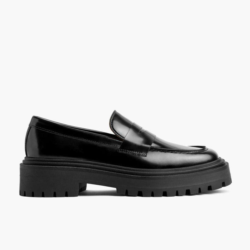 Penny Platform Svartur Leather Loafers fyrir konur