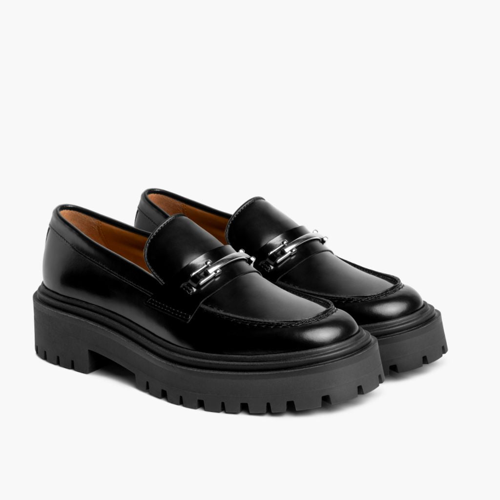 Penny Platform Svartur & Silver Leður lágskór fyrir Konur í svörtu ekta nautsleðri - Hliðarsýn | Kaupa á netinu