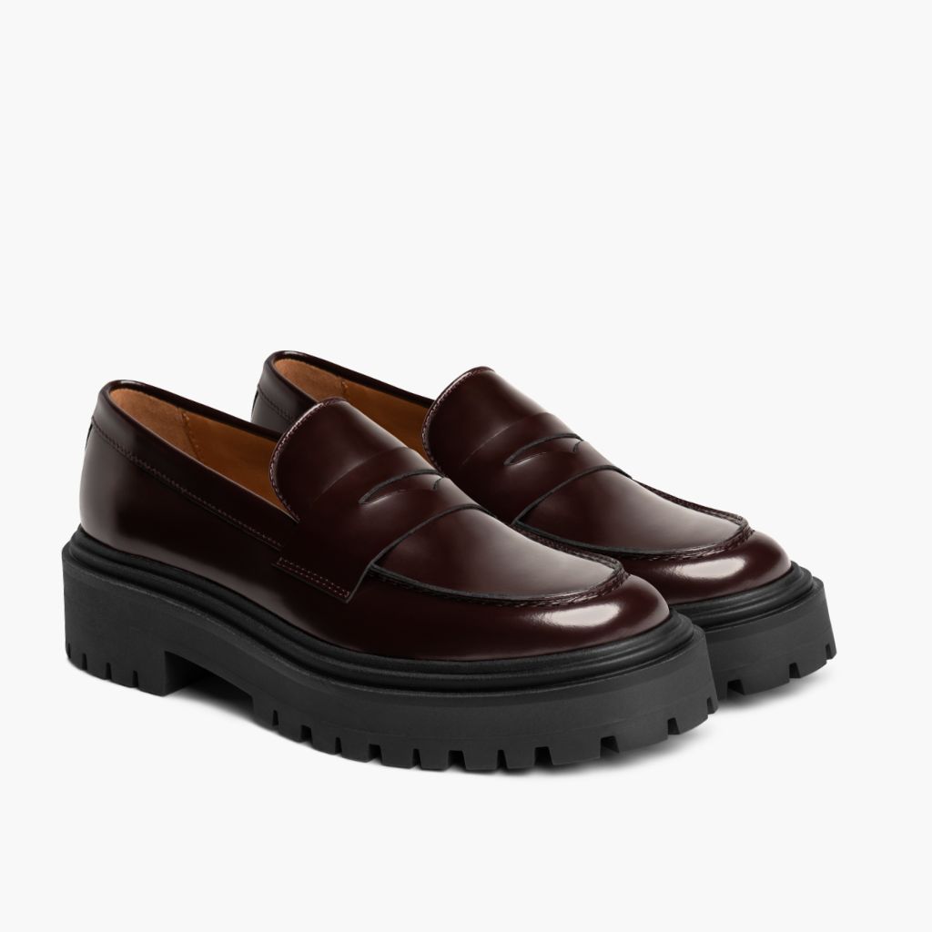 Penny Platform Búrgúndí Leðurstígvél fyrir Konur in Burgundy Full-Grain Leather - Hliðarsýn | Kaupa á netinu