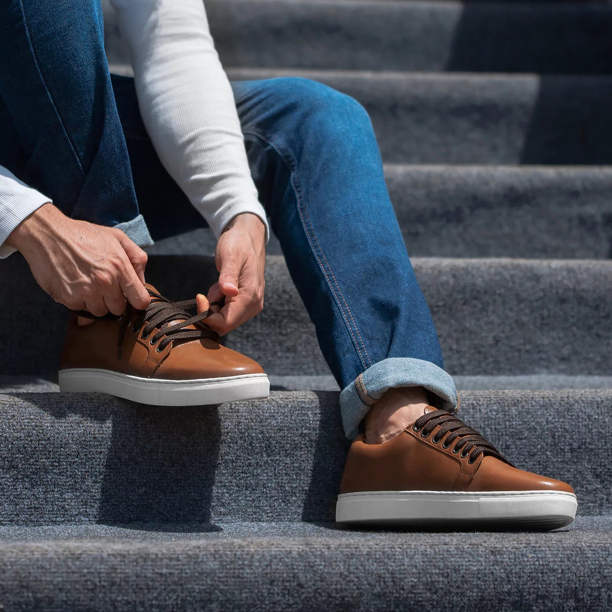 High-Traction Rubber Outsole & Lug Tread Pattern on Murphy Low Top Ljósbrúnn Leðurstrigaskór fyrir Karla