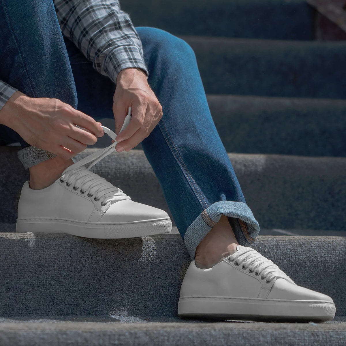 High-Traction Rubber Outsole & Lug Tread Pattern on Murphy Low Top White Leðurstrigaskór fyrir Karla