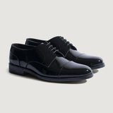 Attorney Derby Black Patent Leather Shoes For Men in Patent Black Full-Grain Leather - Lateral Side Profile View | Buy Online