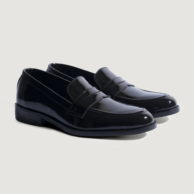 Baxton Svartur Patent Leather Loafers fyrir karla