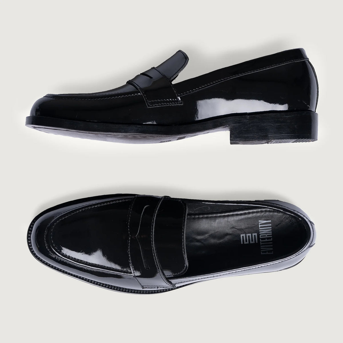 Baxton Svartur Patent Leður lágskór fyrir Karla For Men - Styrktur hæll og tvöfaldir saumar