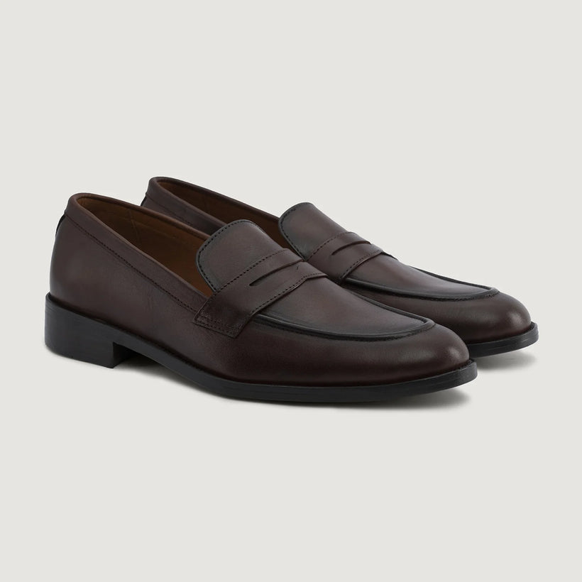 Baxton Burnished Brúnn Leather Loafers fyrir karla