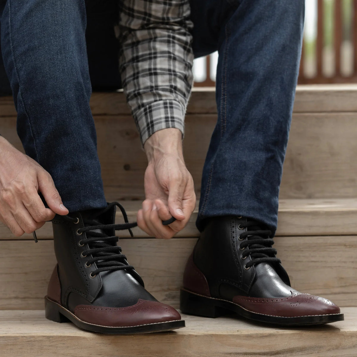 Orlaven Duster Brogues Derby Vínrauður Svartur Leðurstígvél - StudGuard fyrir Karla footwear image 10
