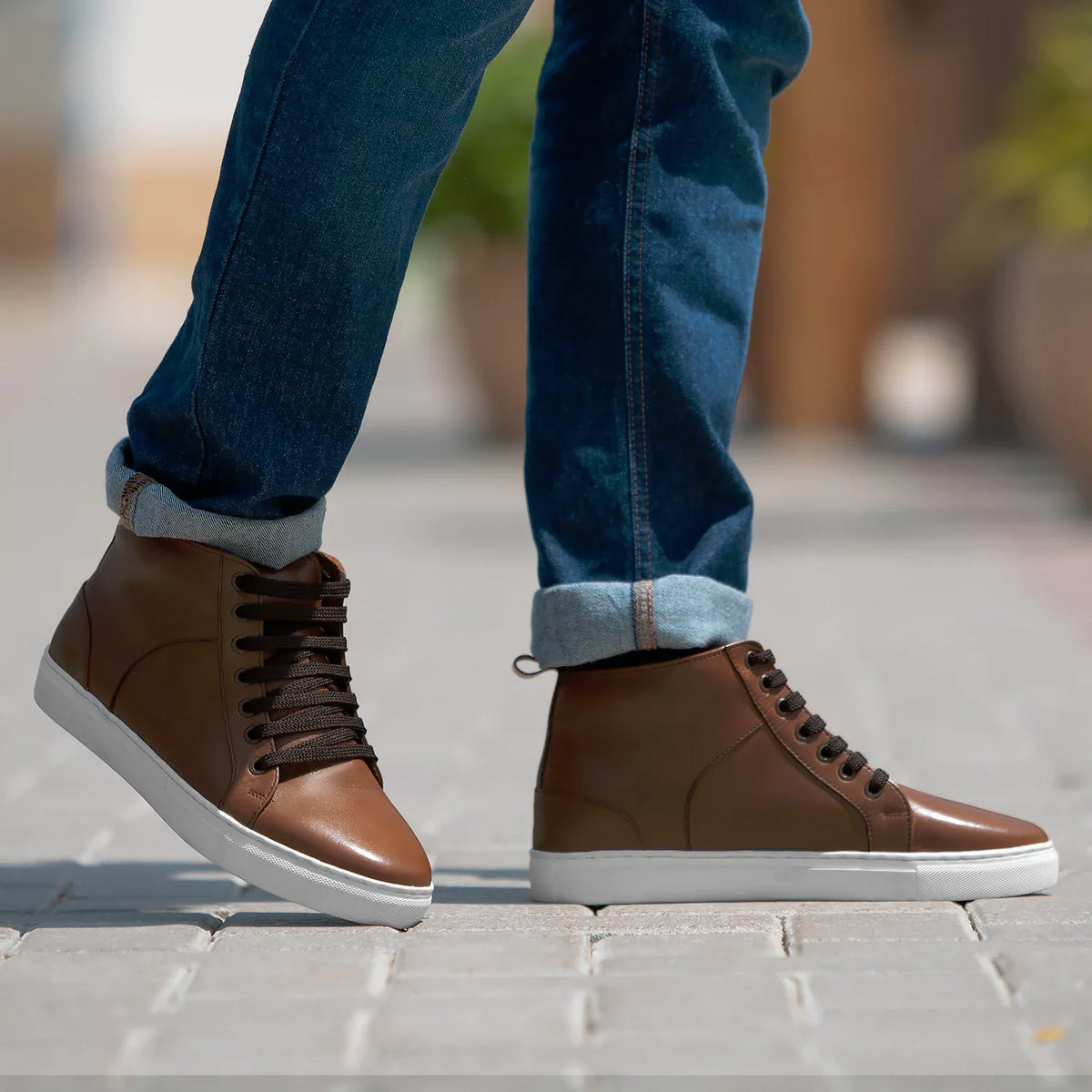 Orlaven Marty High Top Ljósbrúnn Leðurstrigaskór fyrir Karla footwear image 9