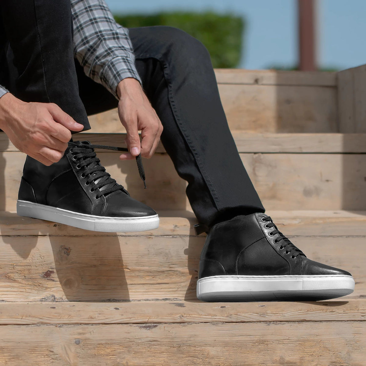 Orlaven Marty High Top Svartur Leðurstrigaskór fyrir Karla footwear image 10