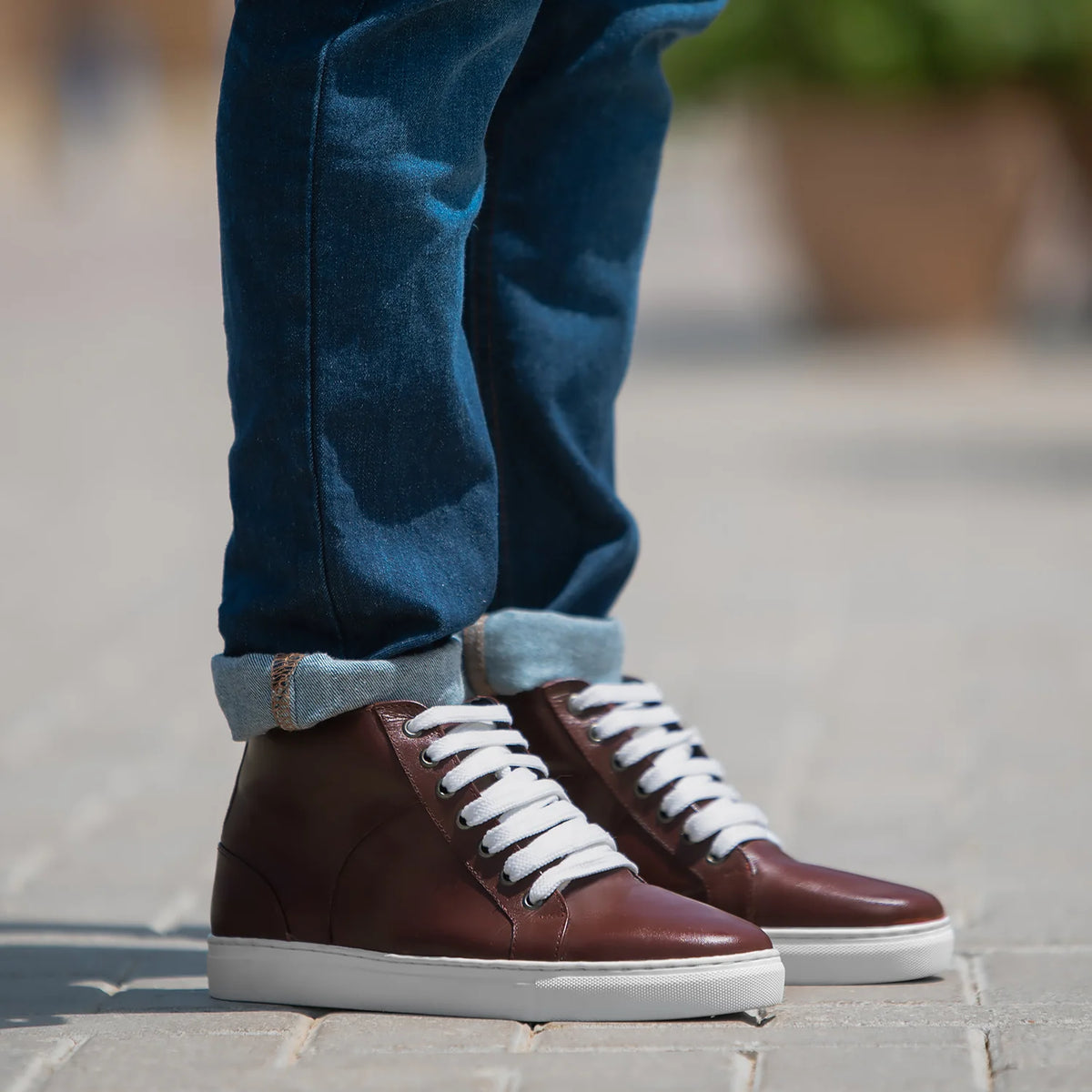 Marty High Top Vínrauður Leðurstrigaskór fyrir Karla in Maroon Full-Grain Leather - Hliðarsýn | Kaupa á netinu