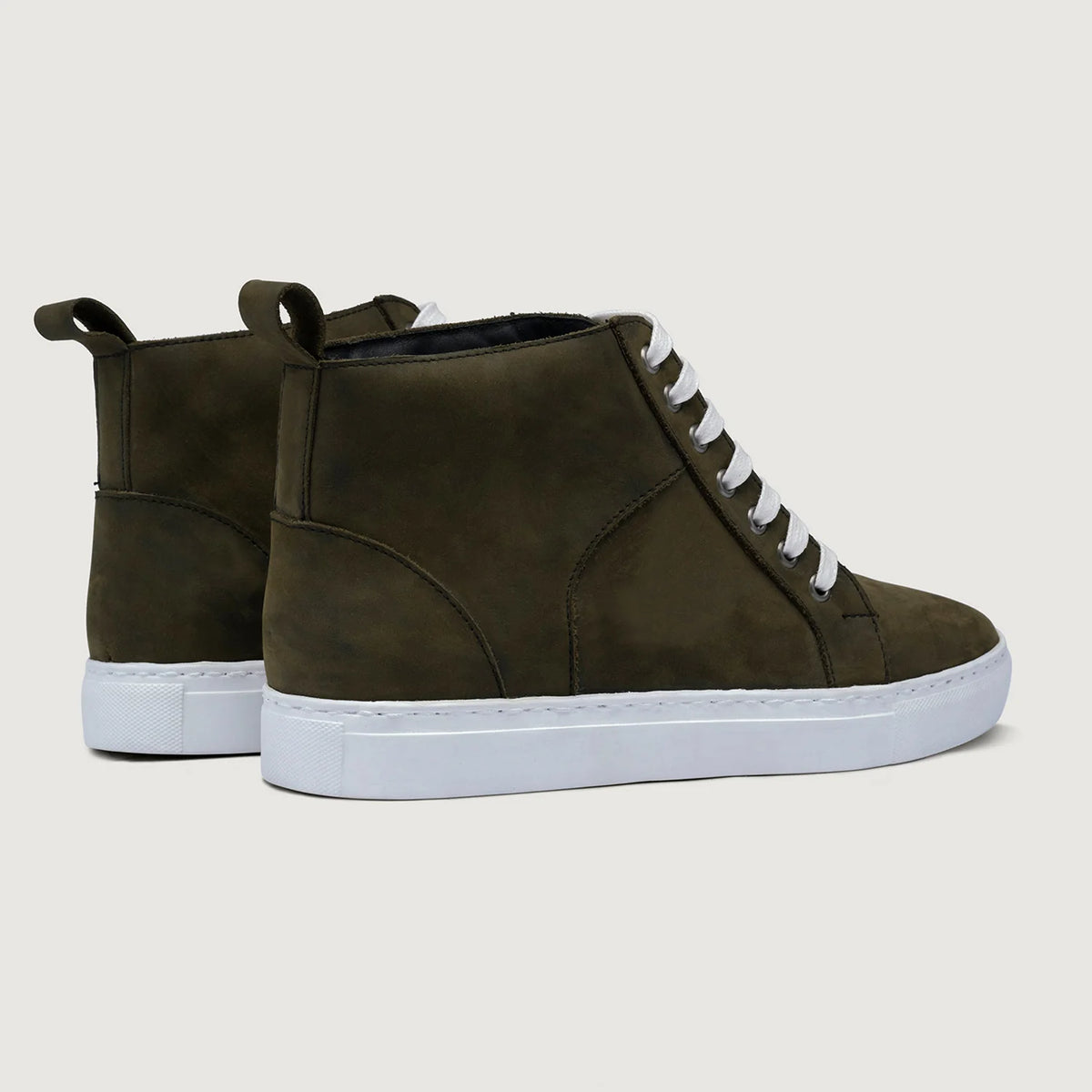 Marty High Top Olive Pullup Leðurstrigaskór fyrir Karla For Men - Styrktur hæll og tvöfaldir saumar