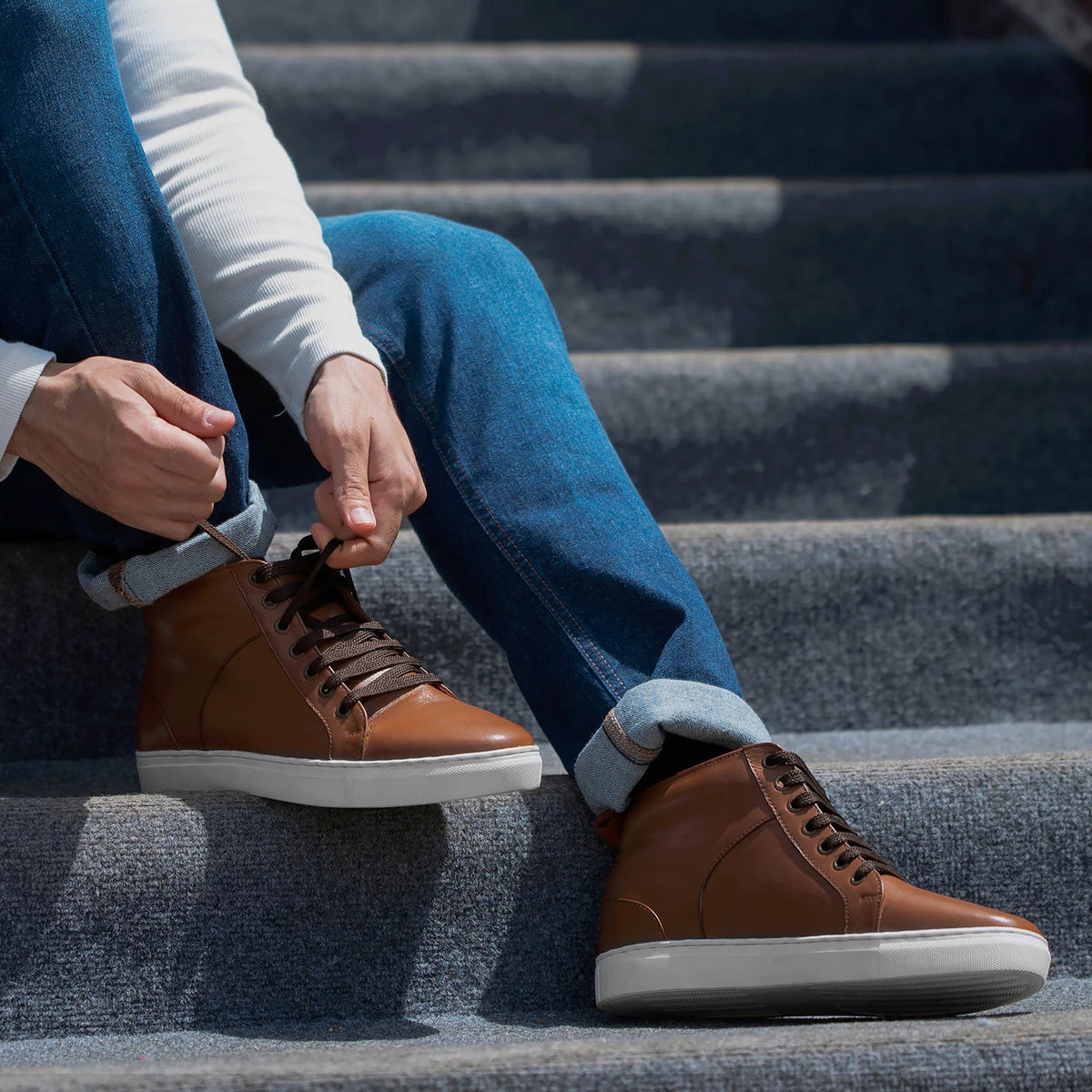 Orlaven Marty High Top Ljósbrúnn Leðurstrigaskór fyrir Karla footwear image 10
