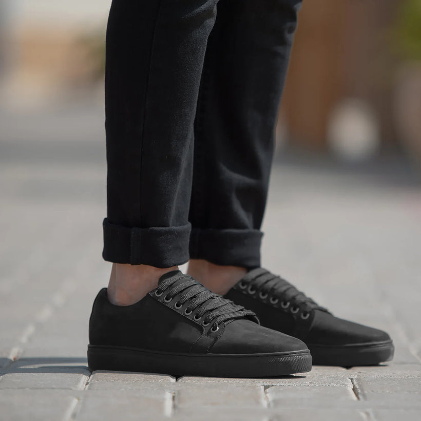 Murphy Low Top Svartur Nubuck Leðurstrigaskór fyrir Karla