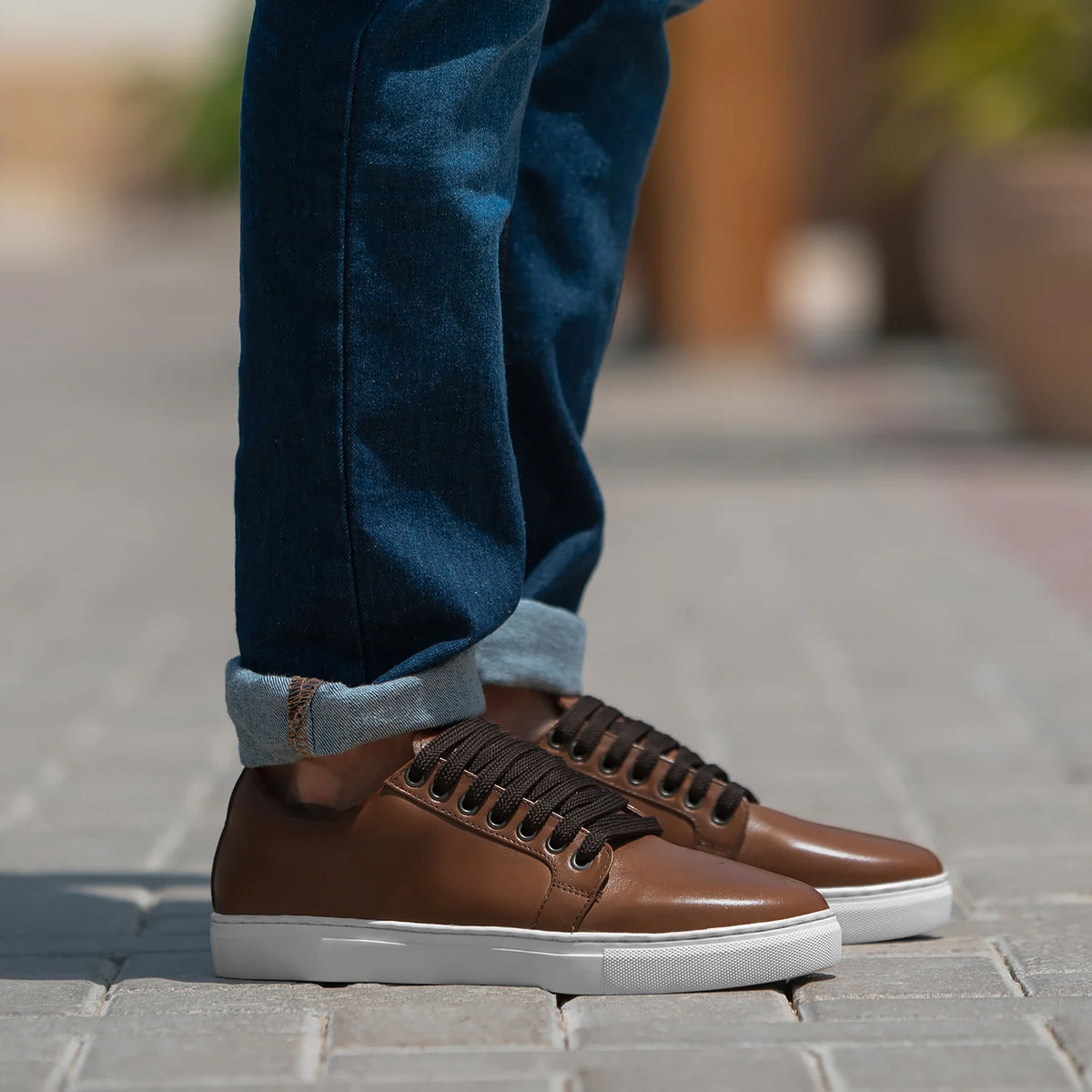 Murphy Low Top Ljósbrúnn Leðurstrigaskór fyrir Karla in Tan Full-Grain Leather - Hliðarsýn | Kaupa á netinu
