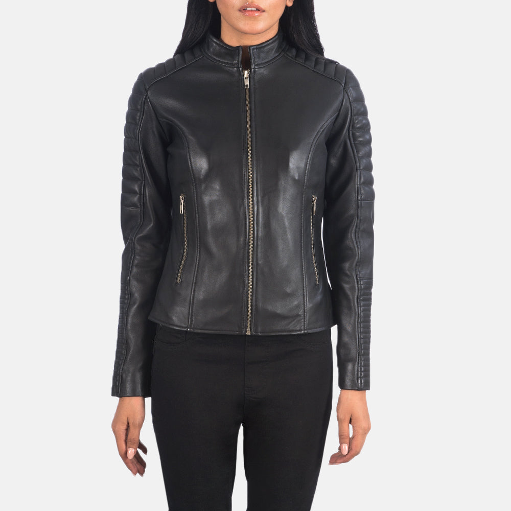 
Nærmynd of Band & Zipper Hardware on Adalyn Rimlaskorinn Svartur Mótorhjólajakki úr Leðri fyrir Konur