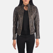 
Adalyn Rimlaskorinn Distressed Brúnn Mótorhjólajakki úr Leðri fyrir Konur in Distressed Brown Goatskin Leather - Að framan með sniðinni hönnun | Kaupa á netinu