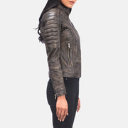 
Distressed Brown Goatskin Leather Biker Jacket - Að aftan með nákvæmri axlasniði og hreinum fald