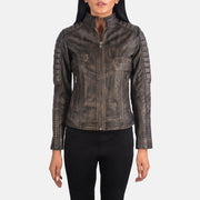 
Nærmynd of Band & Zipper Hardware on Adalyn Rimlaskorinn Distressed Brúnn Mótorhjólajakki úr Leðri fyrir Konur
