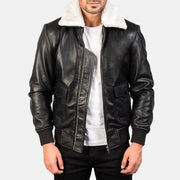 
Airin G-1 Black & White Leather Bomber Jacket in Black Sheepskin Leather - Að framan með sniðinni hönnun | Kaupa á netinu