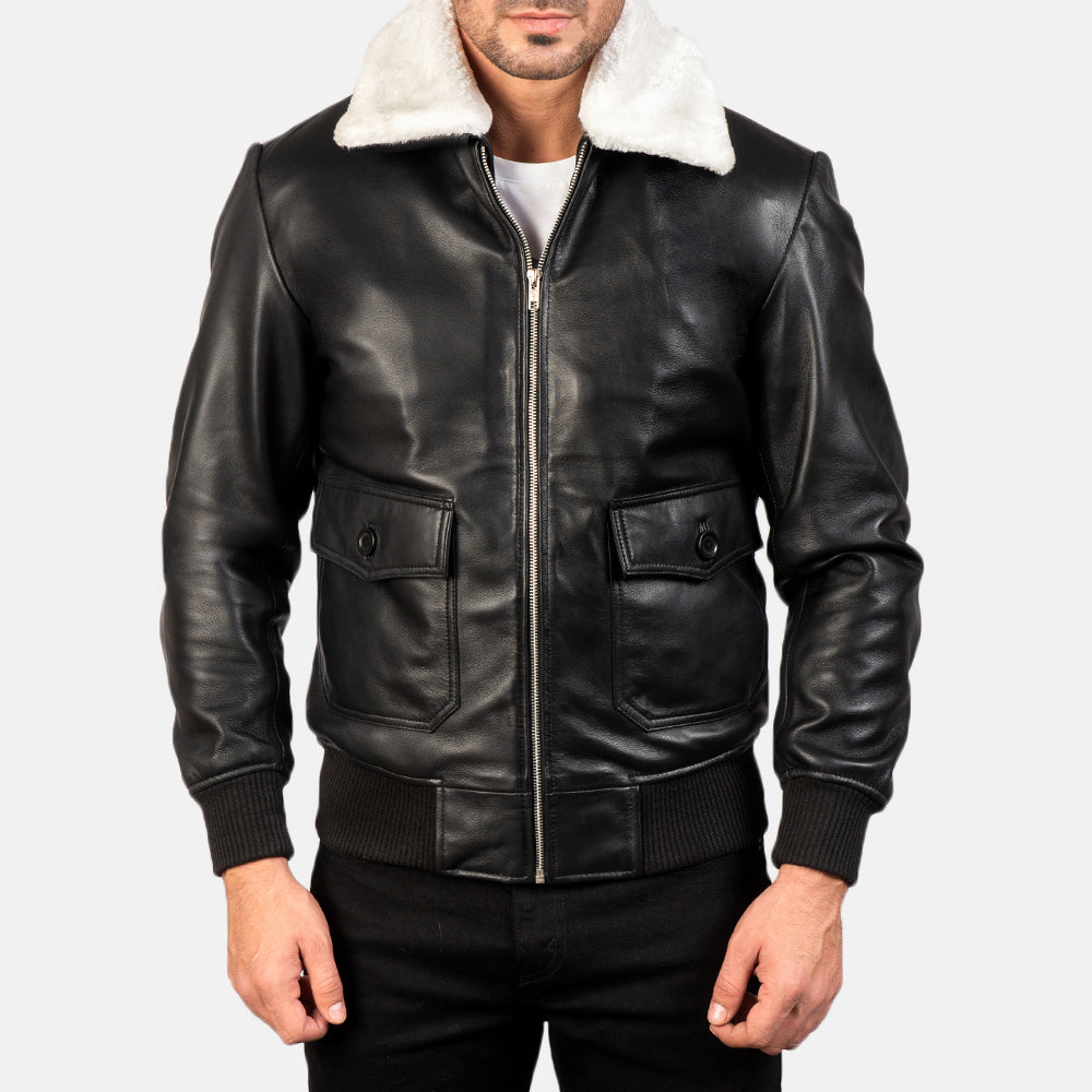 
Nærmynd of Shirt with Removable Fur & Zipper Hardware on Airin G-1 Black & White Leather Bomber Jacket